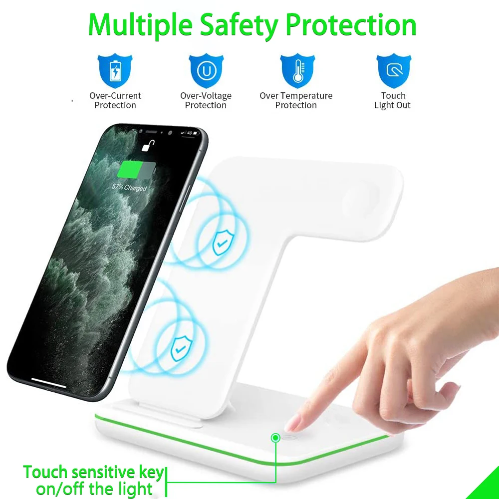 Беспроводное зарядное устройство Qi 15 Вт для Samsung S10 S9 iPhone 11 XS XR X 8 10 3 в 1 зарядная док