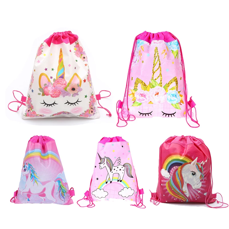 

50pcs Cartoon Unicorn non-woven drawstring bag fabric backpack kids school backpacks travel Package unicorn party decor gift bag