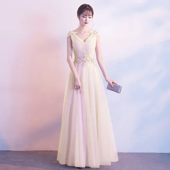 

Fashion Champagne Chinese Sexy Queen Oriental Party Female Cheongsam Stage Show Qipao Dress Elegant Celebrity Banquet Dresses