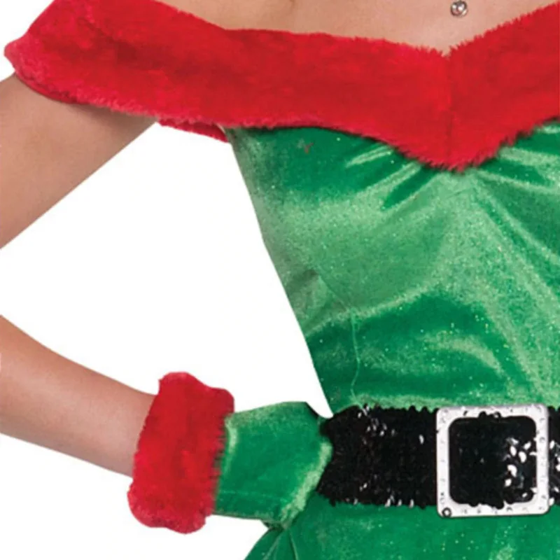 Рождественская елка Санта маленький помощник костюм женщины эльф Рождество Хэллоуин косплей Цирк Клоун мини платье шляпа пояс перчатки Набор фестиваль