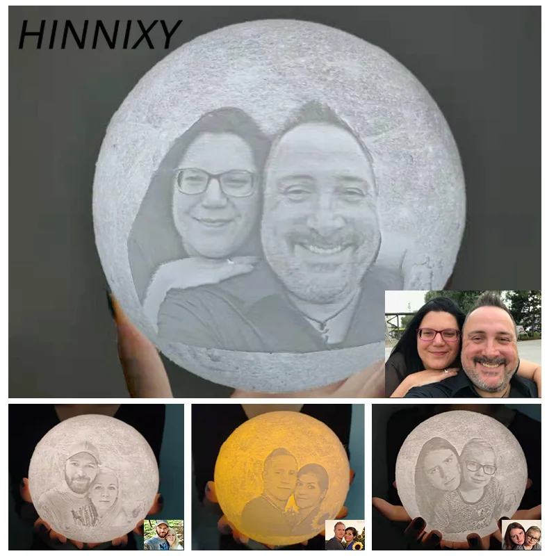 Hinnixy пользовательские 3D печать Луна ночник фото личность RGB Изменение USB Батарея