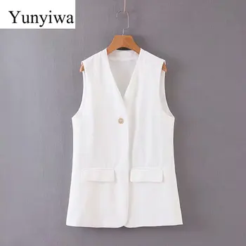 

2020 Women Elegant Office Lady Black White Coat Sleeveless Vests Jacket Outwear Casual Brand WaistCoat Colete Feminino
