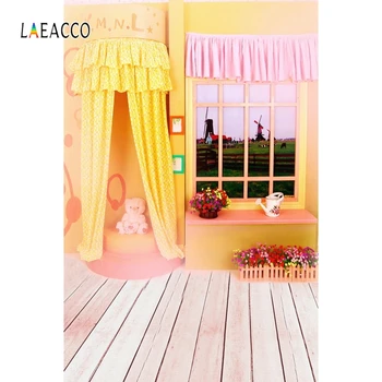 

Laeacco Baby Birthday Photophone Curtain Tent Window Flowers Bear Photography Backdrops Photo Backgrounds Portrait Photozone