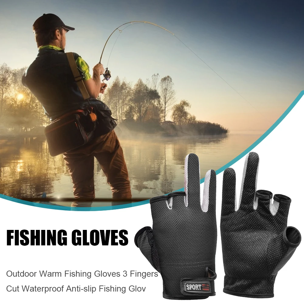 1 Pair Waterproof 3 Cut Fingers Gloves Anti-slip Outdoor Fishing Sports Mittens 