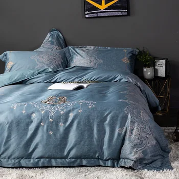 

Cotton Quilt Cover 60 Tencel Satin Four-piece Jacquard Beddings Textile Embroidered Lyocell Sheet Hotel Bedding Article