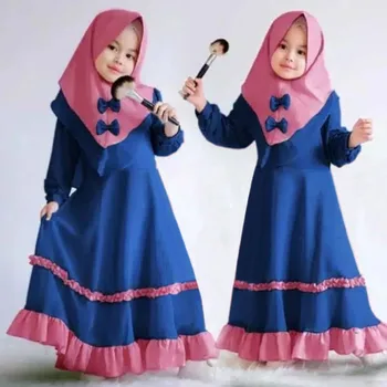 

Toddler Baby Kid Girl Ramadan Muslim Abaya Dubai Robe Traditional Clothing Dress Children's Girls' Clothing Sets Summer suit#h4