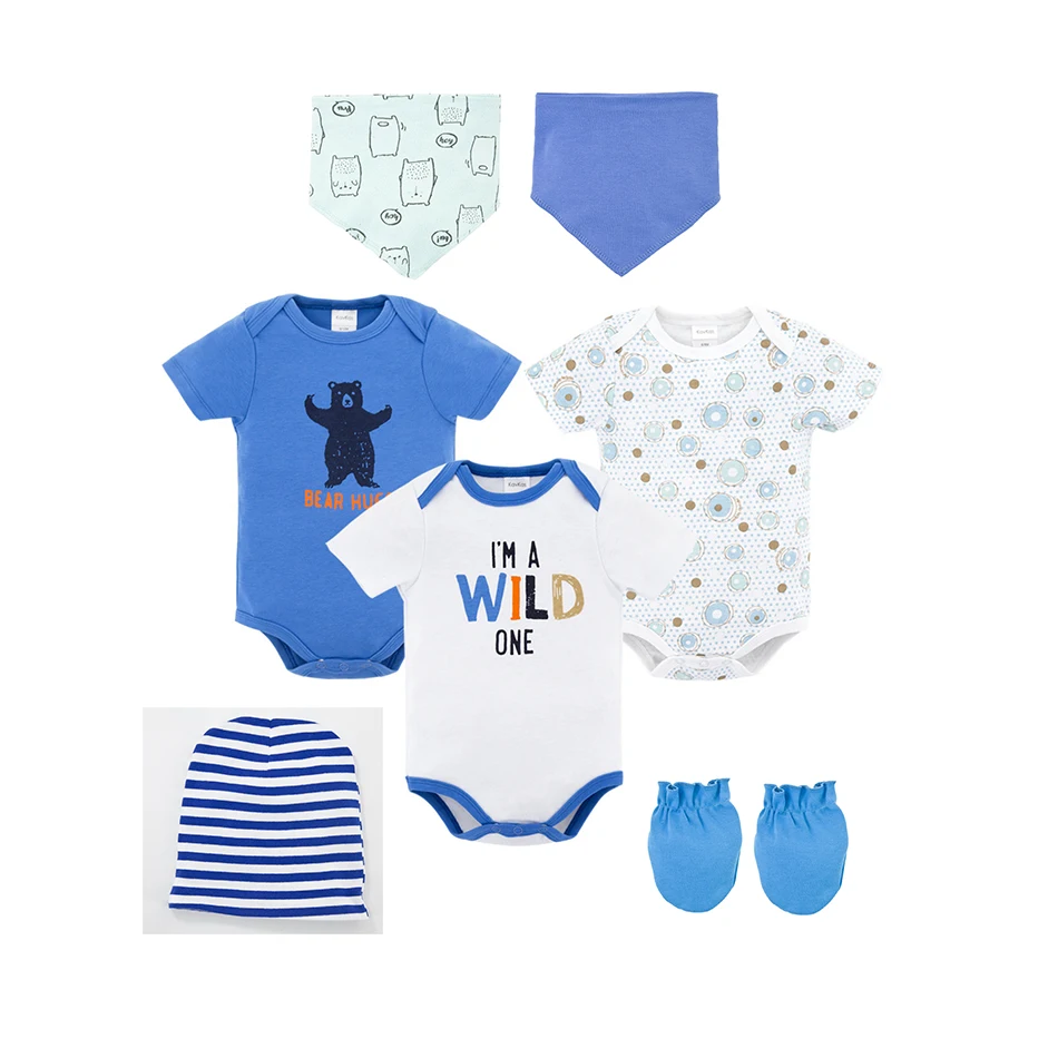 

Kavkas Newborn Baby Clothes 2019 Baby Bodysuits 8Pcs Cotton Infant short Sleeve Jumpsuits Boy Girl Baby Clothing Set with Bibs
