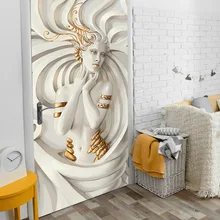 

3D Embossed Door Wallpaper Wooden Door Sticker Self-Adhesive Door Wall Sticker Porch Decal Pvc Removable Mural Home Decoration