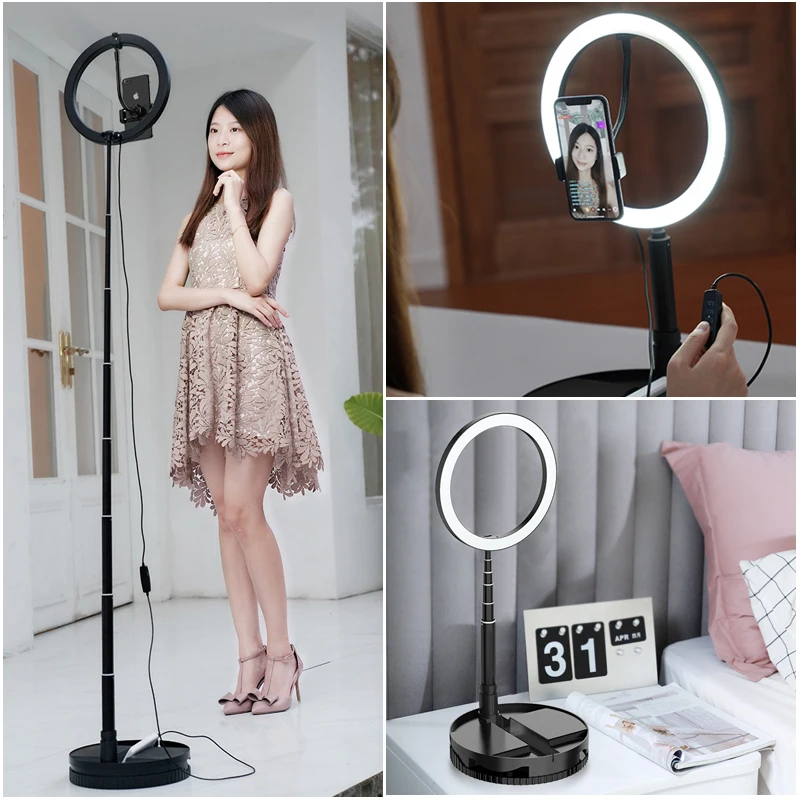 

Foldable LED Selfie Ring Light With 168cm Stand Dimmable Ring lamp For makeup video Live Studio Photography Lighting