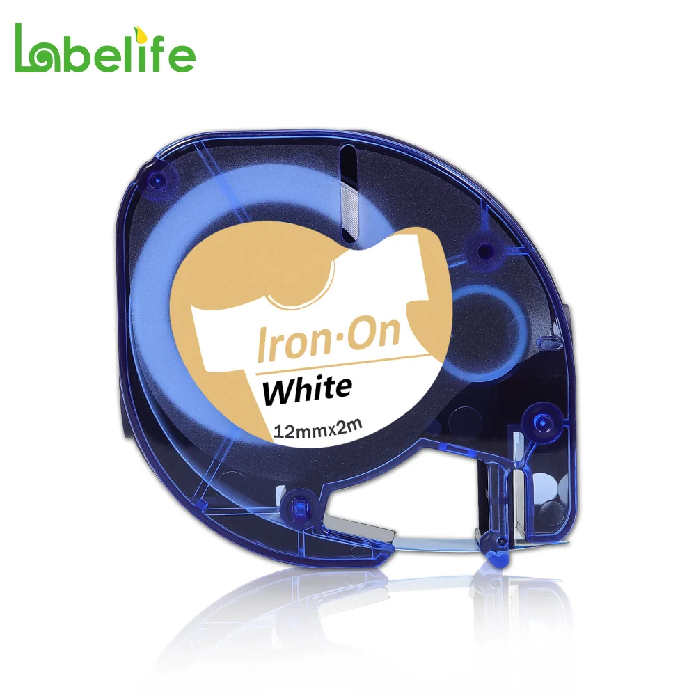 Labelife 18771 18769 Iron-On Fabric Labels 12mm Compatible for Dymo Letratag Label Maker Black on White Fabric Iron-on Tapes