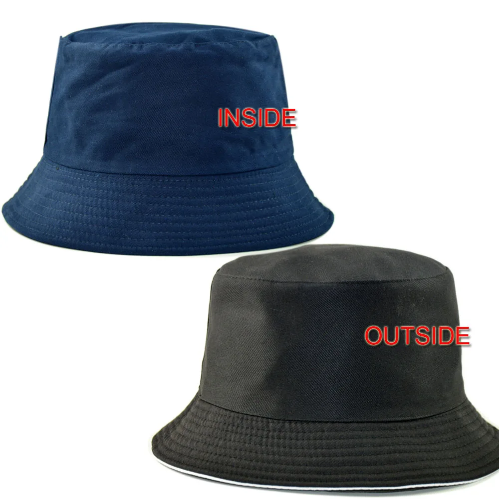 Двусторонняя шляпа-ведро для женщин, хлопковая шляпа с вышивкой смайлика, двухсторонняя Панама, Весенняя Осенняя крутая шляпа для мужчин - Цвет: solid navy