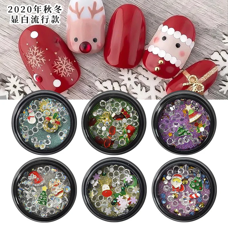 

Winter Manicure 2020 Hot Sale Christmas Manicure Jewelry Set Christmas Snowflake Alloy Glass Rhinestone Pearl Nail Supplies