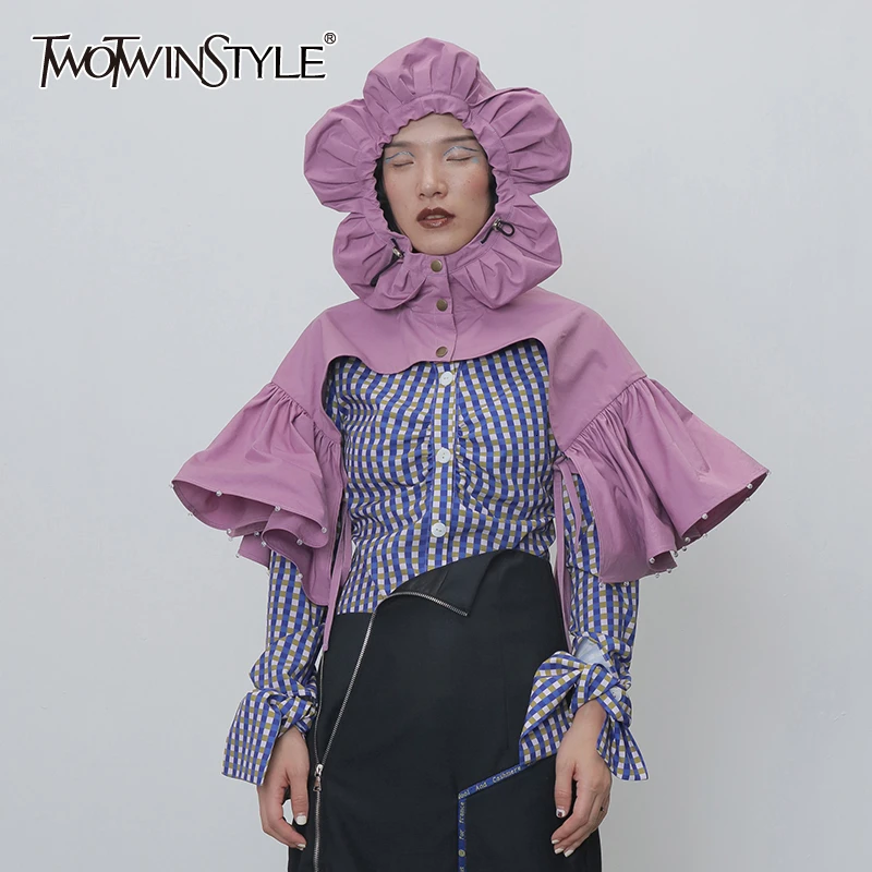 Женская Лоскутная Пашмина TWOTWINSTYLE с бусинами рюшами воротником капюшоном и
