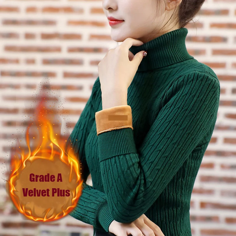0.65 High Grade Velvet Plus New Arrival Thick Winter Knitted Women Sweater Turtleneck Pullovers Size MAX Weight 85kg | Женская одежда