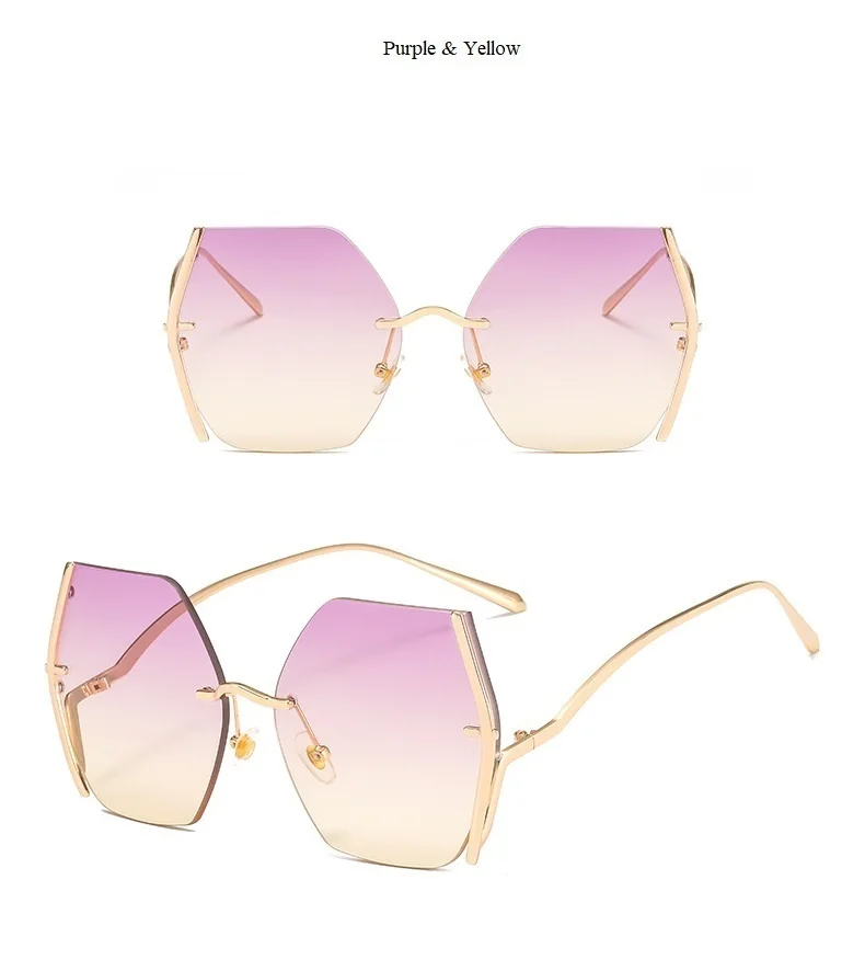 Женские солнцезащитные очки "кошачий глаз" без оправы,, брендовые, сплав, бескаркасные, прозрачные, солнцезащитные очки для девушек, Ретро стиль, большие градиентные оттенки