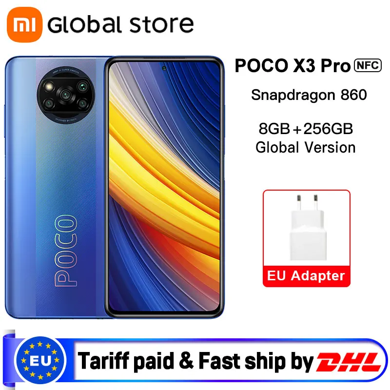 Versión Global POCO X3 Pro 8GB 256GB Smartphone NFC Snapdragon 860 33W Quad cámara de IA 120Hz DotDisplay 5160mAh batería de la batería