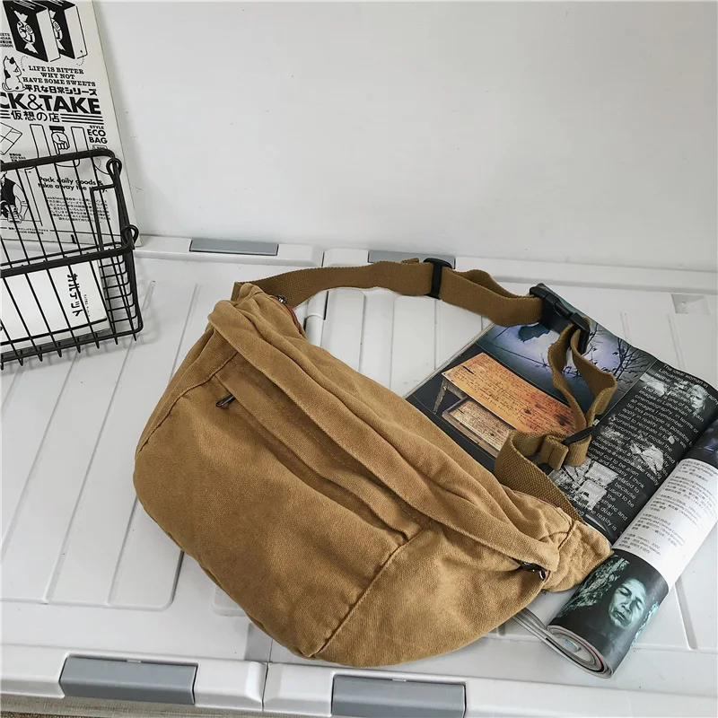 Large Capacity Canvas Messenger Bags Solid Color Unisex Leisure Or Travel Bags Preppy Style Cottton Crossbody Bag for Men