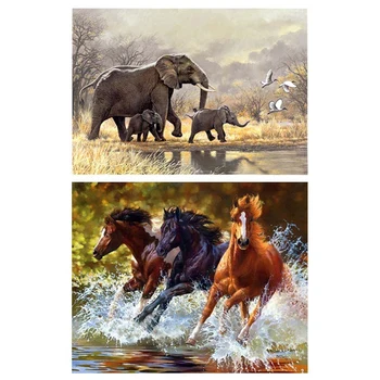 

2Set Full Round Drill 5D DIY Diamond Painting "Animal Elephant"/Horse Embroidery Cross Stitch 5D Home Decor