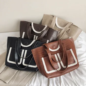 

Women Brand Originality Design Handbags Bag 2019 new Joker texture stone handbag fashion large plush shoulder bag