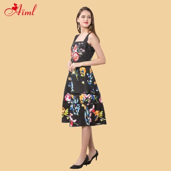 

Designer 2020 Women Spring Summer Sling Backless Embroidery Elegant Dress Floral Print Dress Banquet Midi Black Party Dresses