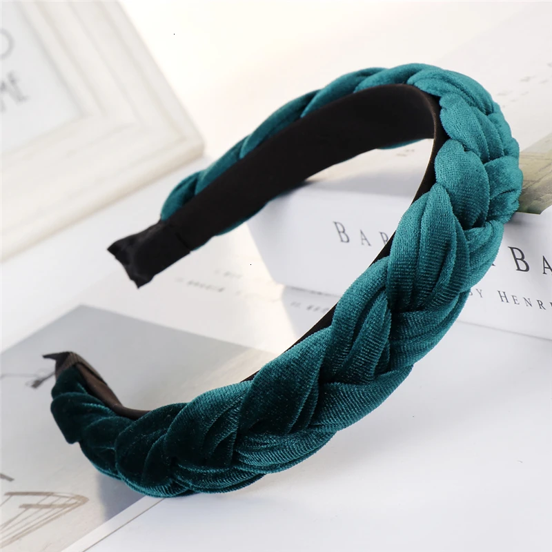Peacock blue Модные женские бархатные пинцеты, головная повязка, разноцветные женские аксессуары для волос, закрученные косички, головная повязка с пряжкой - Цвет: Peacock blue