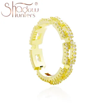 

SHADOWHUNTERS Real 925 Sterling Silver Chain Link Rings With Clear Zircon CZ Trendy Gold Color Ring For Women Wedding Jewellery
