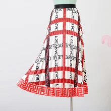 Плиссированная юбка на осень и зиму элегантные туфель с сумочкой с принтом в ретро стиле с надписью big swing для похудения с завышенной талией, длинная юбка