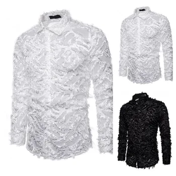 

Men Shirts New Fashion Trend Men Stereo Decoration Lapel Slim Men Shirt Long Sleeve