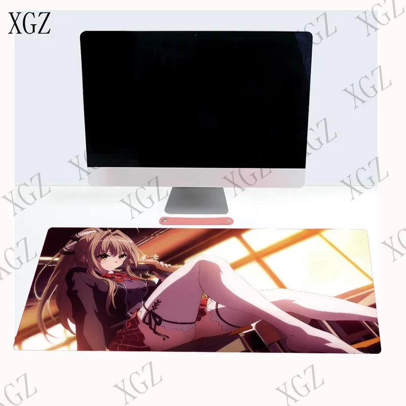  XGZ Anime Girl Sit on Desktop Large Gaming Mouse Pad Lock Edge Mat for Laptop Computer Keyboard Des