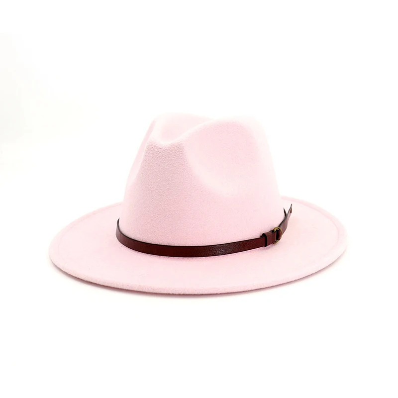 FS шерстяная фетровая шляпа для женщин и мужчин с широкими полями фетровые шляпы Трилби Chapeu Feminino шляпа джазовая церковная армия зеленые шляпы сомбреро - Цвет: Pink