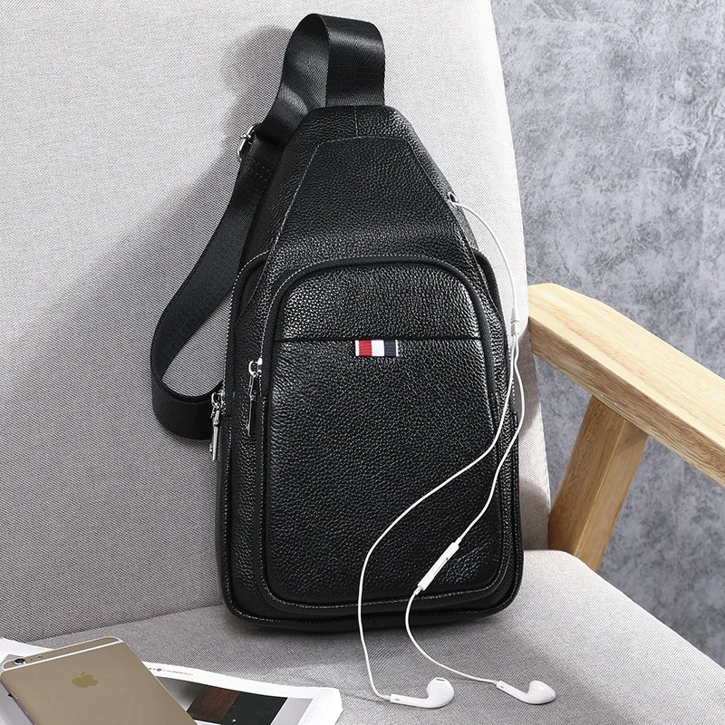 

Genuine Leather Men Chest Pack 2019 New Style Fashion Cowhide Crossbody Bag Sports Casual Multi-functional Soft Leather Backpack