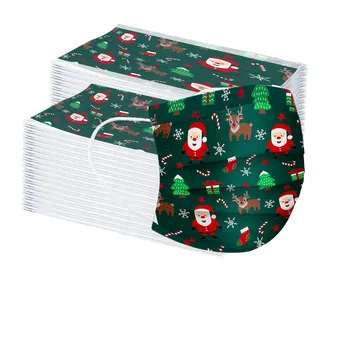 

100pc Disposable Mask Face Mouth Mask Non-woven 3 Layers Filter Breathable Protective Mask Christmas Print Adult Earloops Mask