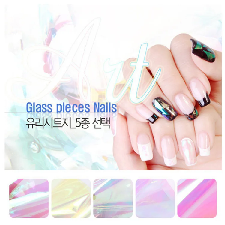 Cross Border for South Korea Hot Selling Manicure Aurora Adhesive Paper Broken Glass rainbow connection zhi Irregular Mirror bo