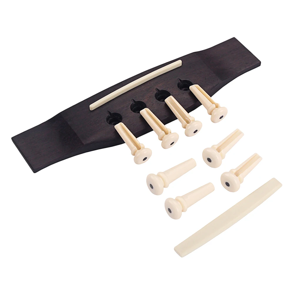 Bridge Pins Saddle Rosewood Bridge Kit for 4 String Bass Guitar Replacement