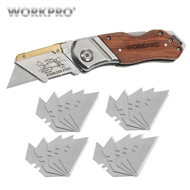 

WORKPRO Folding Knife Pipe Cutter Pocket Knife Wood Handle Knife with 20PCS Blades
