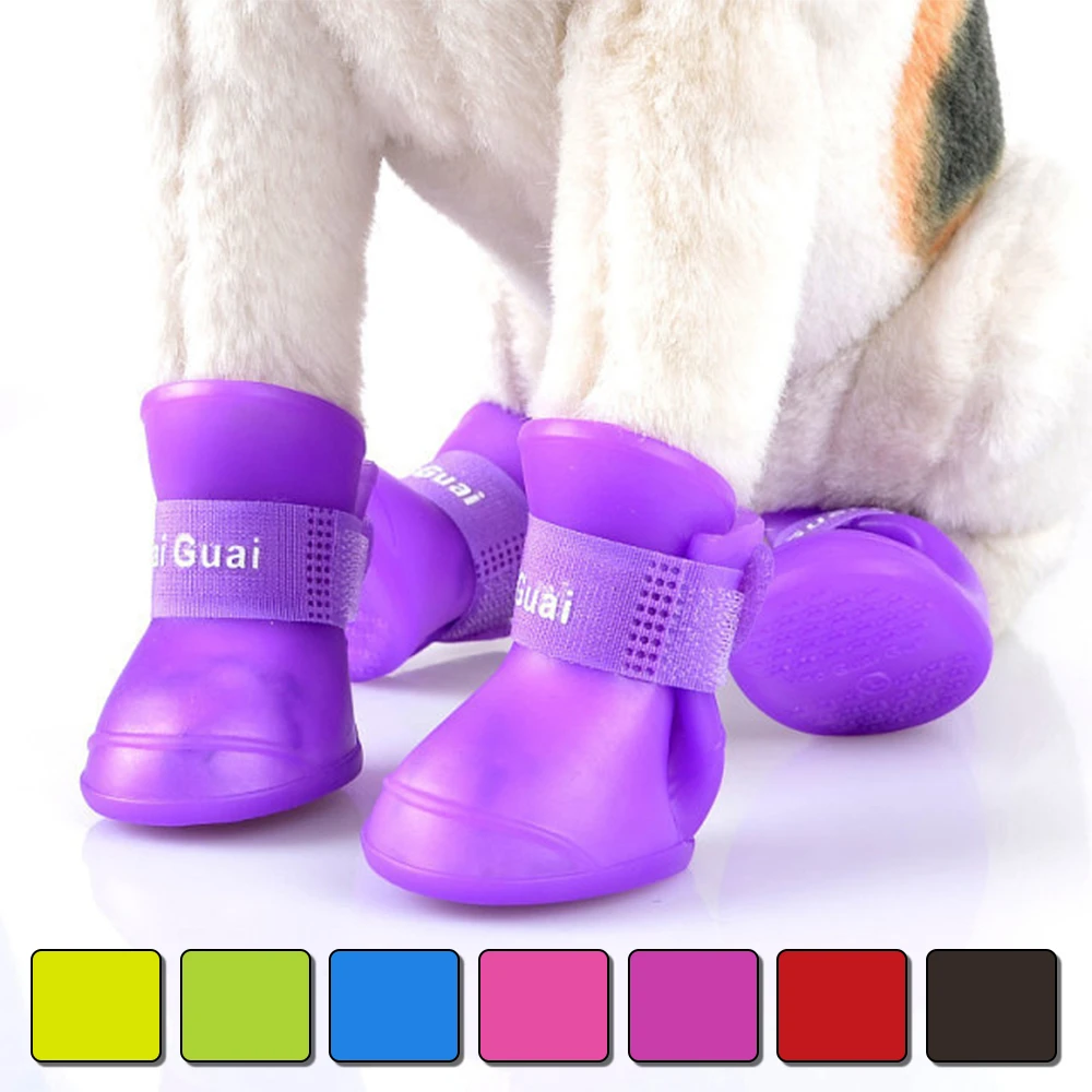 Zapatos lluvia antideslizantes e impermeables para perros, botas de goma para perros Chihuahua, 7 colores, invierno, 4 Uds.|Zapatos para - AliExpress