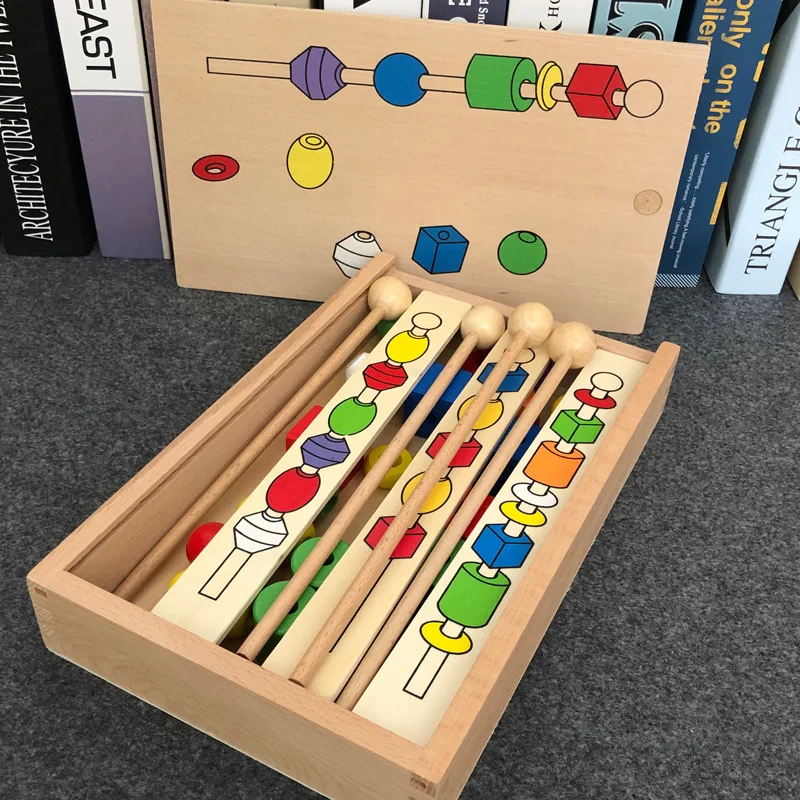  Children Wooden Educational Beaded Box Profession Montessori Teaching Aids Color Shape Cognitive Le - 4000267130983