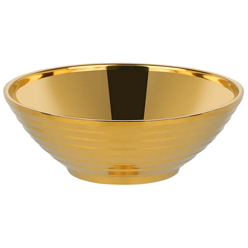 Round Noodle Food Bowl Double Layer Anti-Scalding Tableware for Hot Pot Sauce Soup Rice Big Ramen Stainless Steel Gold |