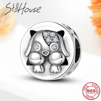 

Authentic 100% Sterling Silver Ladylike Dog DIY Round CZ Charms Beads Fit Original European Bracelets Fine Jewelry Making