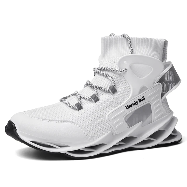 High Top Running Shoes for Men Blade Sports Shoes Breathable Cushioning Sneakers Trainers Fitness Jogging Shoes Zapatillas A201White