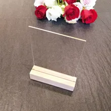 5 наборов пустой акриловый знак с деревянные подставки, акриловый стол номер с деревянным держателем, древесина дуба держатель карточки с именем гостя для знак, Дисплей a