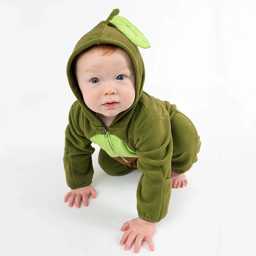 Одежда для малышей; толстый костюм с авокадо; теплые зимние вечерние комбинезоны с капюшоном для новорожденных мальчиков и девочек; милый комбинезон;