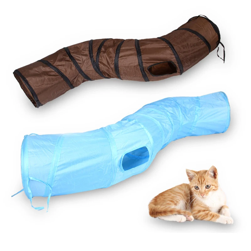 

Direct shipping cat play brown tunnel folding 2 holes kitten toy bulk toys "S" funny rabbit pet