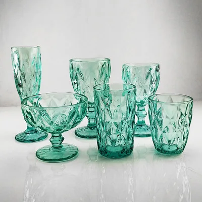 2019 Faroot Sky blue glass diamond wine water champagne glass ice cream bowl kettle Glass set