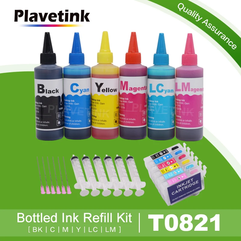 Картридж Plavetink T0821 перезаправляемый для принтера Epson Stylus Photo T50 R290 R295 R390 6 × 100 мл |