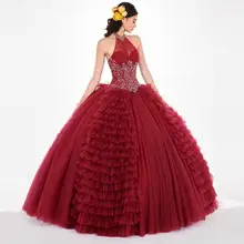 Новинка, элегантное бордовое бальное платье, бальное платье, фатиновое платье длиной до пола, платье принцессы с лямкой на шее, 15 16, бальное платье для торжеств