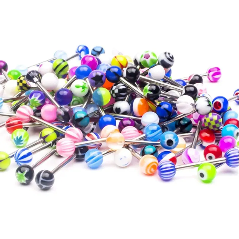 Stainless Steel & Acrylic Tongue and Nipple Barbell Piercing Set - Bulk Pack