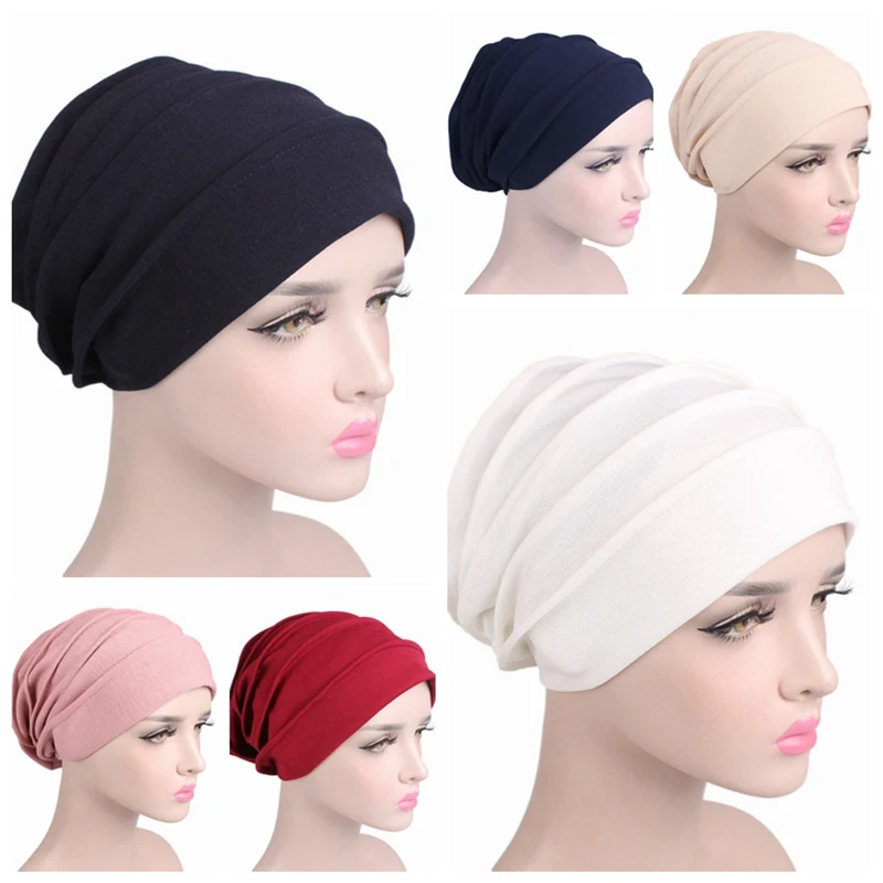 

Fashion Hot Sale Female Hat Indian Muslim Lady Vintage Solid Cancer Hat Makeup Cap Chemotherapy Cap 6 Colors