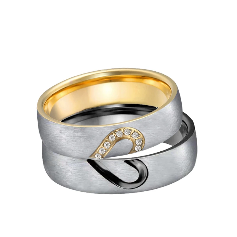 1 par amor alianza corazón chapado en oro promesa de boda anillos para hombres y mujeres el matrimonio de parejas mujer San Valentín anillo|Anillos| - AliExpress