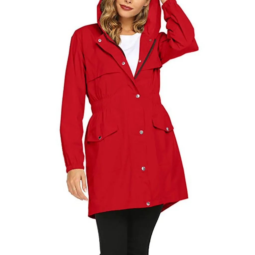 SAGACE, женское водонепроницаемое приталенное длинное пальто с капюшоном, ветровка, Женская куртка, приталенная, длинный рукав, теплая Женская одноцветная куртка